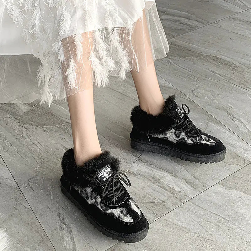 Leopard Print Thick Sole Short Winter Boots for Women