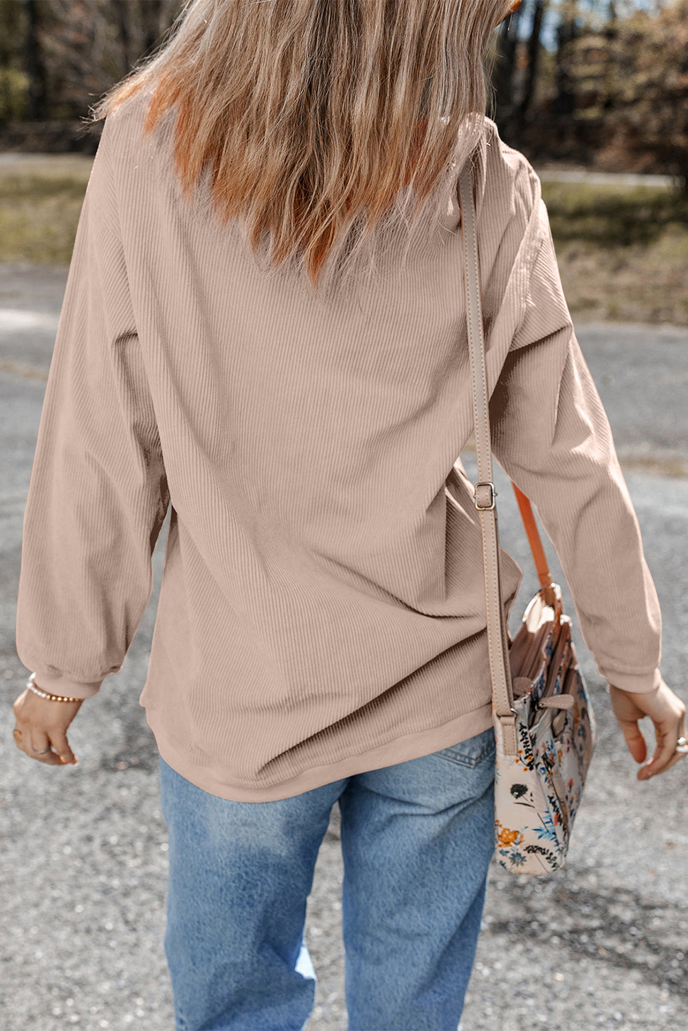 Apricot Twisted Ribbed Texture Checkered GOBBLE Bow Heat Transfer Printing Sweatshirt