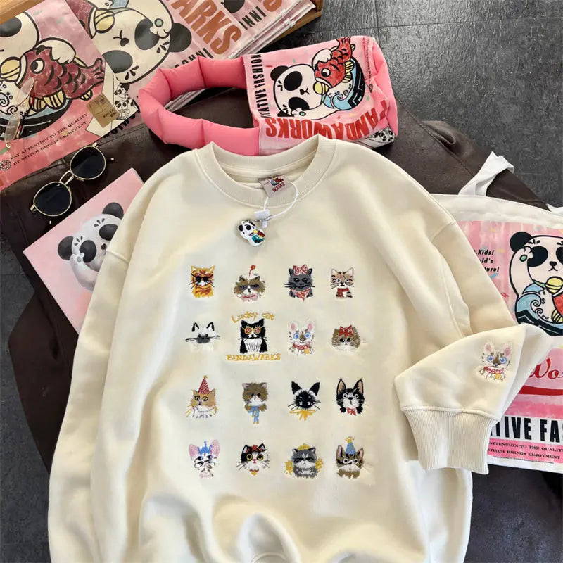 Printed Kitten Embroidery Women's Street Fashion Sweater