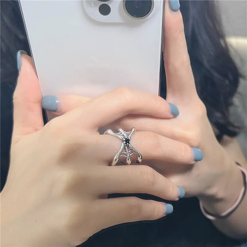 S925 Sterling Silver Spider Web Black Zirconium Ring