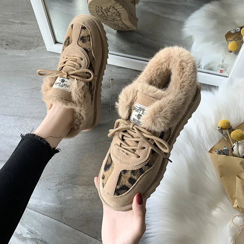 Leopard Print Thick Sole Short Winter Boots for Women