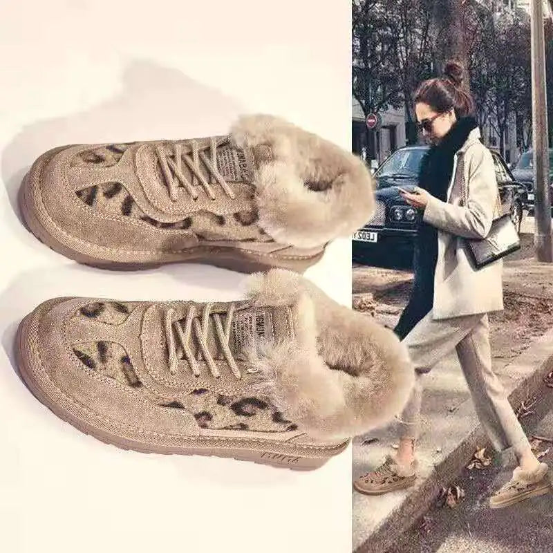 Leopard Print Thick Sole Short Winter Boots for Women