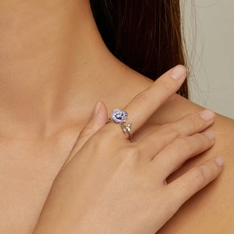 S925 Sterling Silver Flower Bracelet and Ring Set