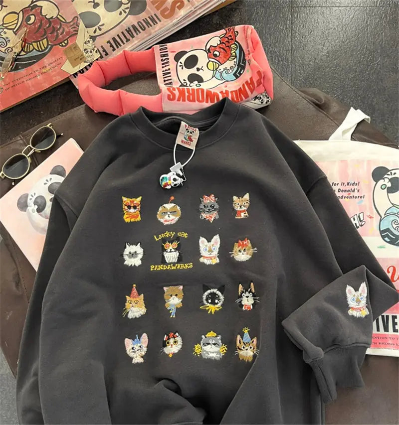 Printed Kitten Embroidery Women's Street Fashion Sweater