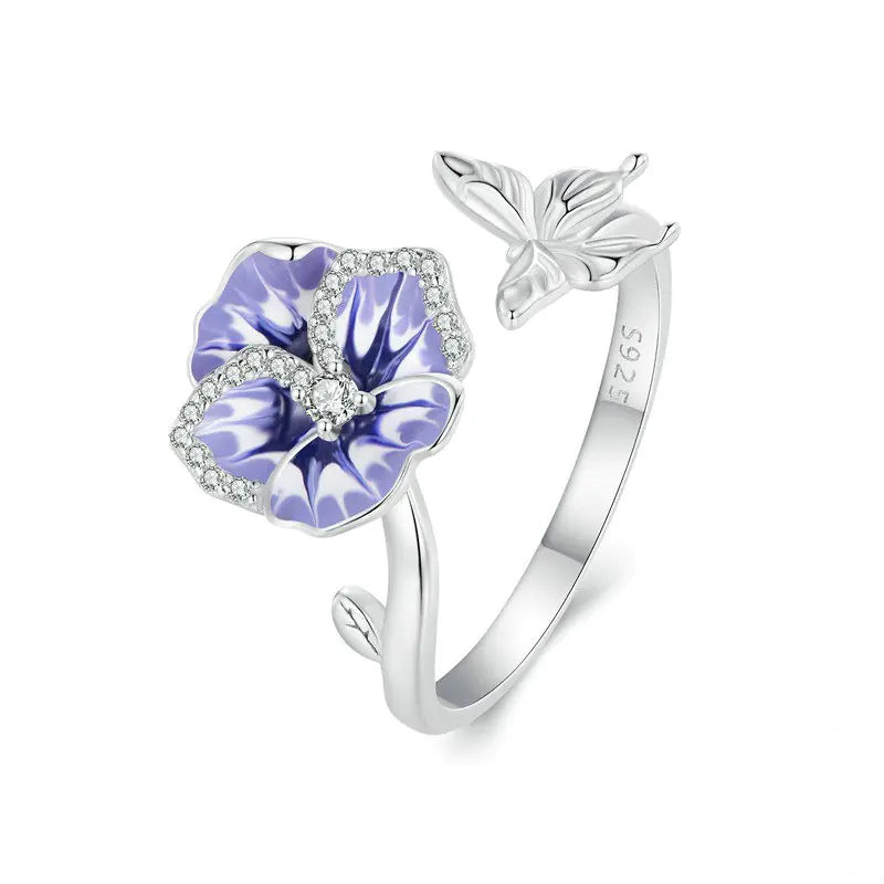 S925 Sterling Silver Flower Bracelet and Ring Set