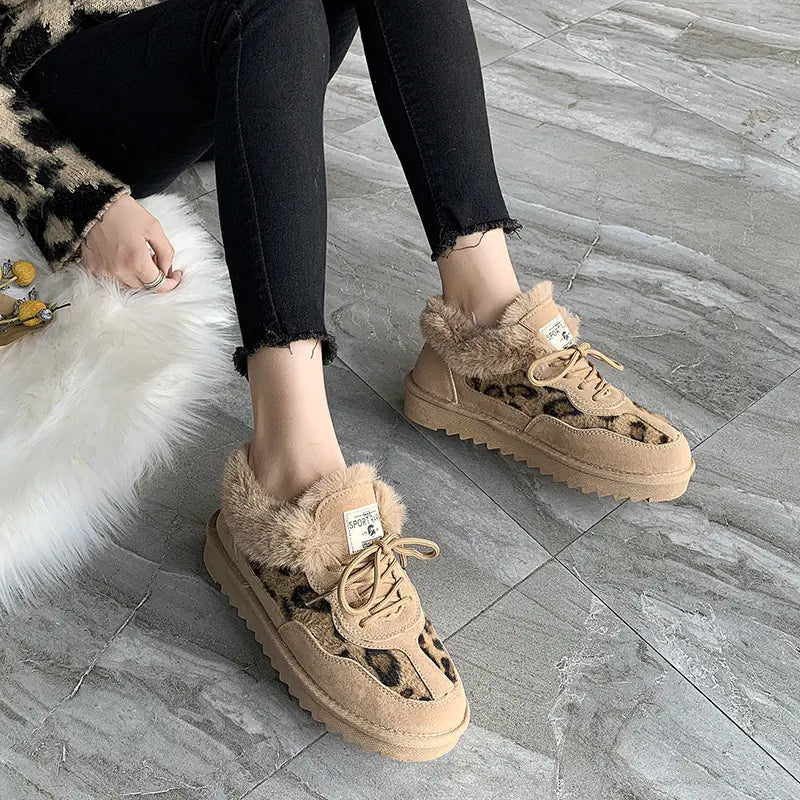Leopard Print Thick Sole Short Winter Boots for Women