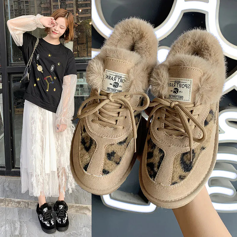Leopard Print Thick Sole Short Winter Boots for Women