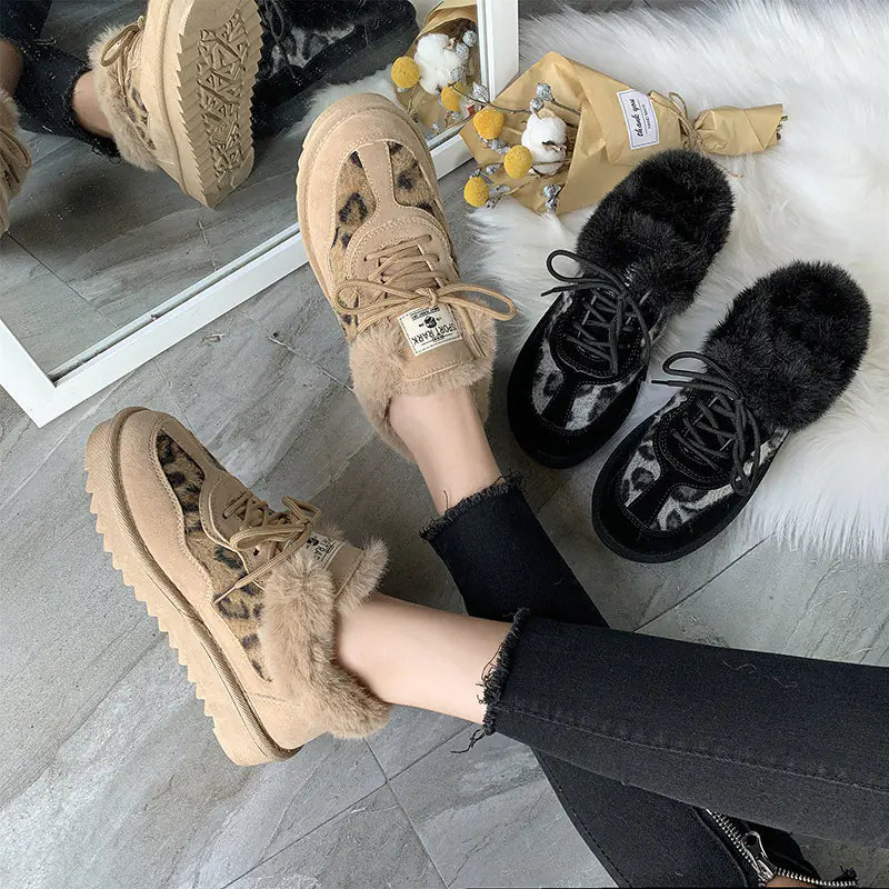 Leopard Print Thick Sole Short Winter Boots for Women